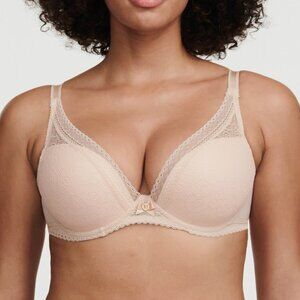 Chantelle Festivite Lace Plunge Underwire Bra Nude Blush - 38C